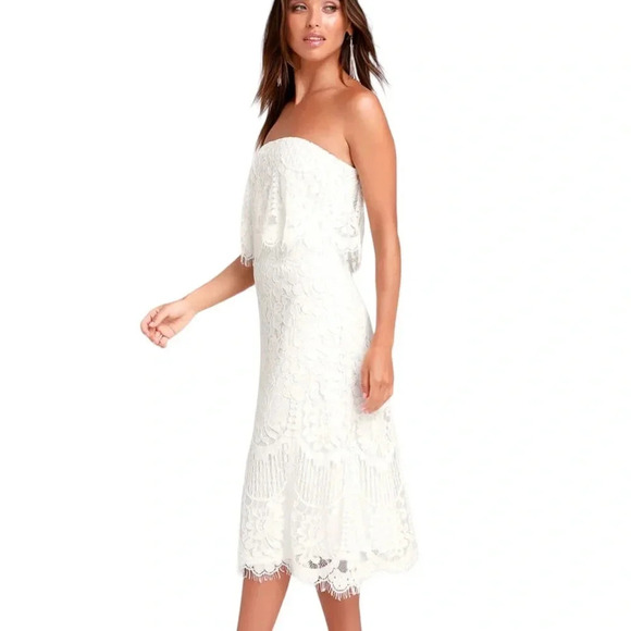 NWT Lulus Delia White Lace Strapless Midi Dress Bridal Party Size S - Picture 3 of 13